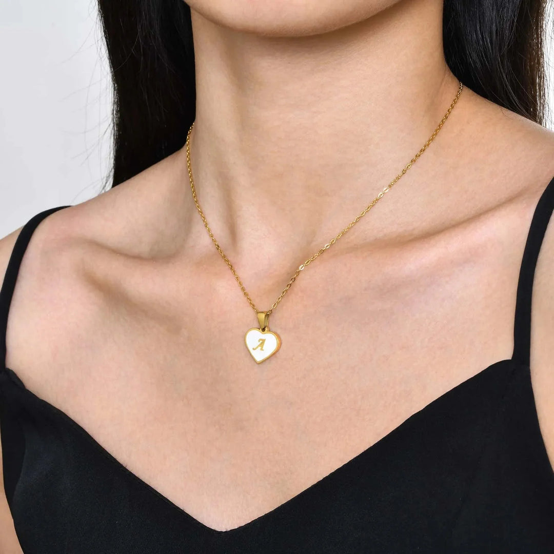 18k Pearl Heart Initial Letter Necklace