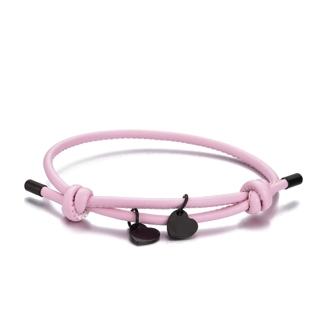 18k Personalized Leather Heart Charm Bracelet