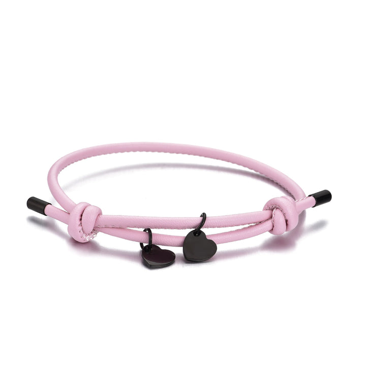 18k Personalized Leather Heart Charm Bracelet