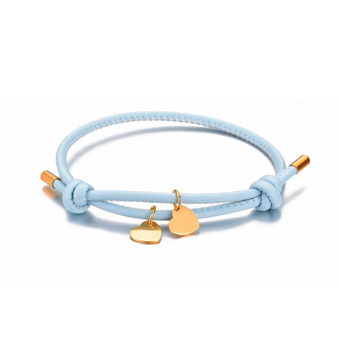 18k Personalized Leather Heart Charm Bracelet