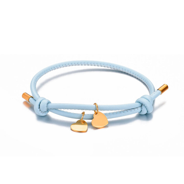 18k Personalized Leather Heart Charm Bracelet