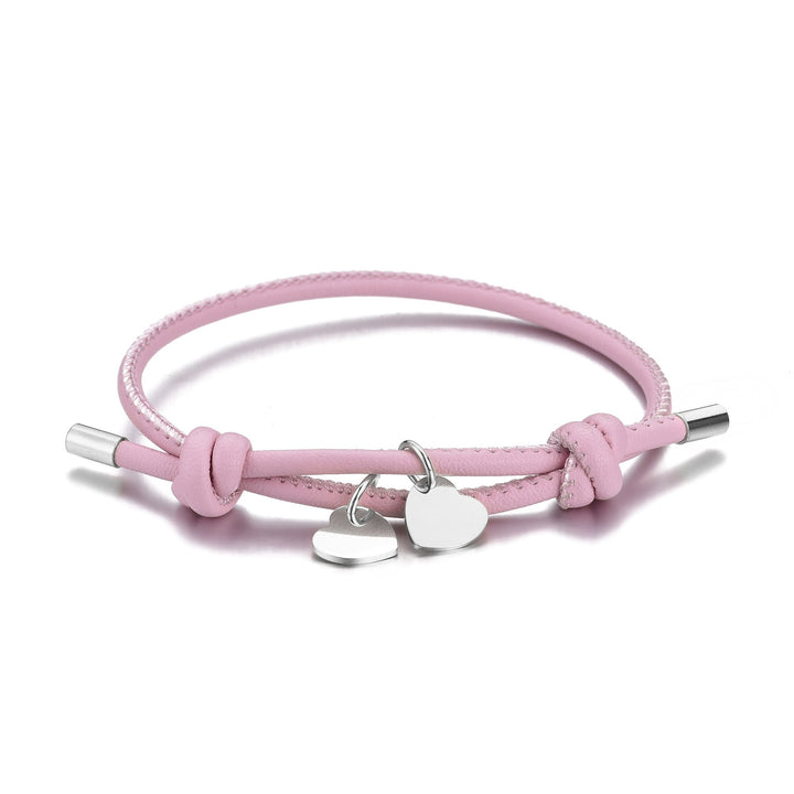 18k Personalized Leather Heart Charm Bracelet