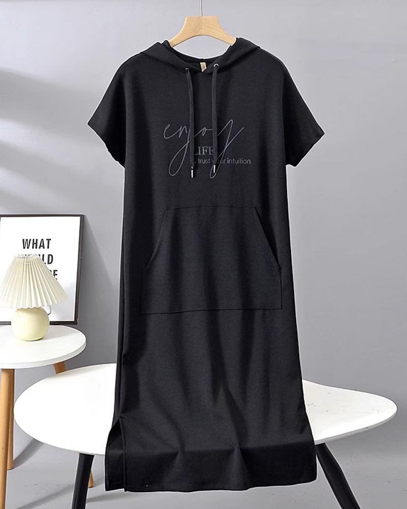 Monica Secrets | Casual Letter Print Hooded Pullover Dress