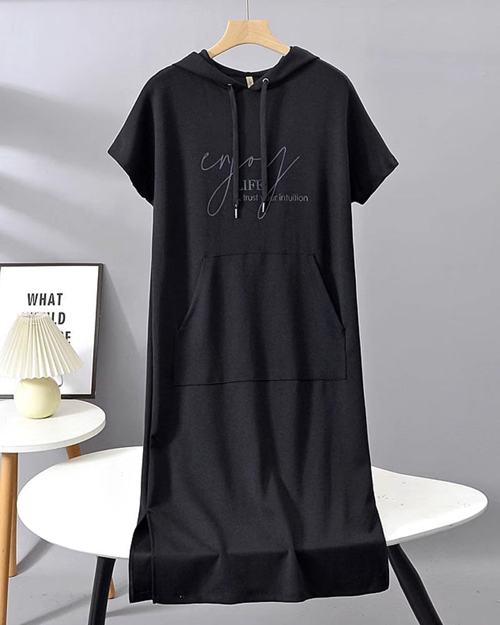 Monica Secrets | Casual Letter Print Hooded Pullover Dress