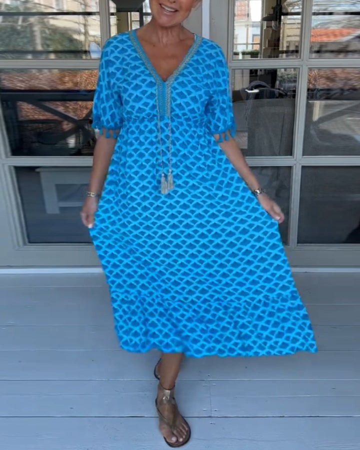 Monica Secrets | Summer V-Neck Tassel Dress