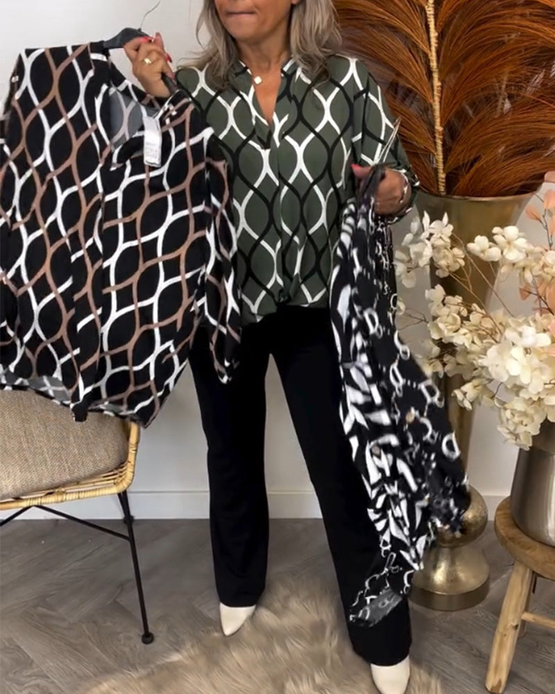 Monica Secrets | Casual Blouse, Long Sleeves, Elegant Pattern