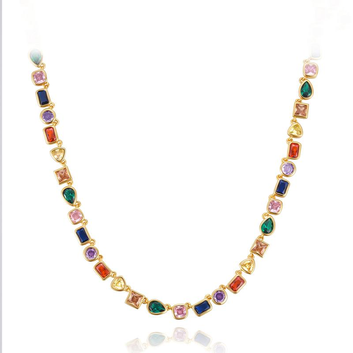 18k Colorful Shaped Gem Tennis Necklace