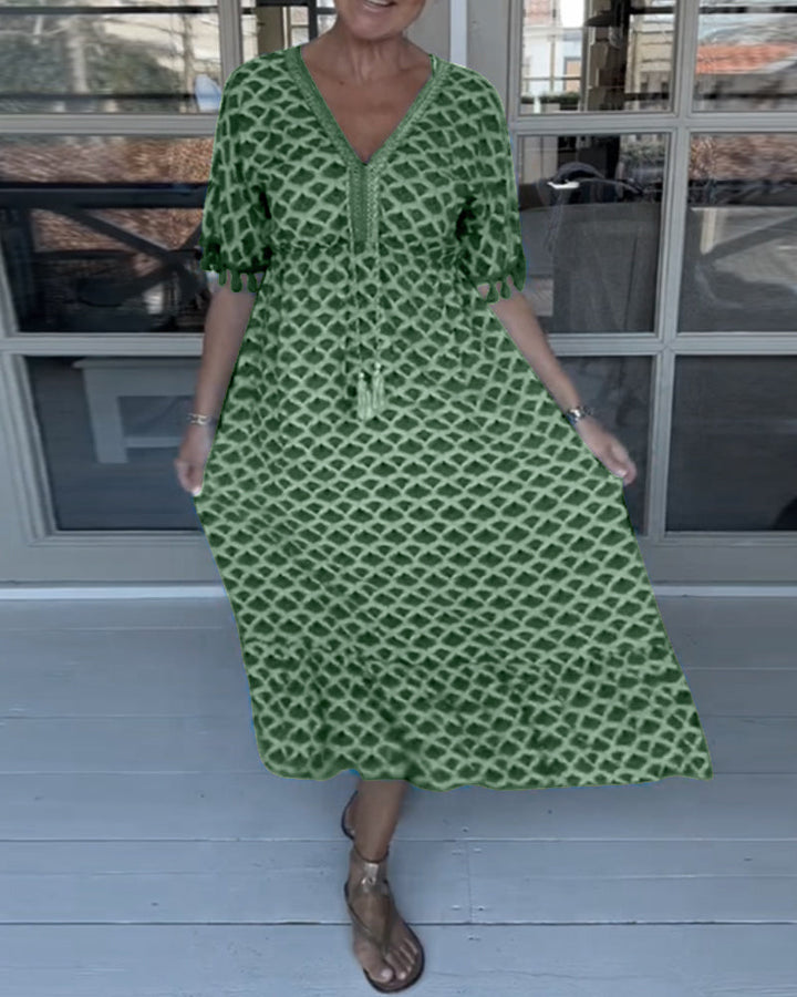 Monica Secrets | Summer V-Neck Tassel Dress