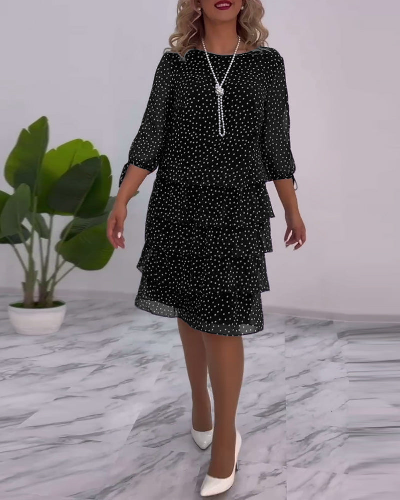 Monica Secrets | Elegant Layered Polka Dot Dress