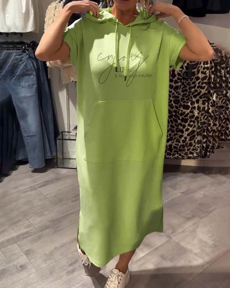 Monica Secrets | Casual Letter Print Hooded Pullover Dress
