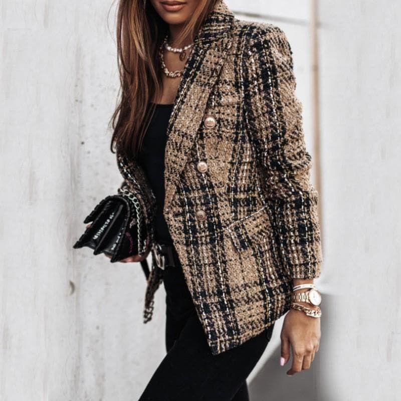 Monica Secrets | Blazer I Ternet Mønster I Skræddersyet Pasform I Dobbelt Rækket Knaplukning