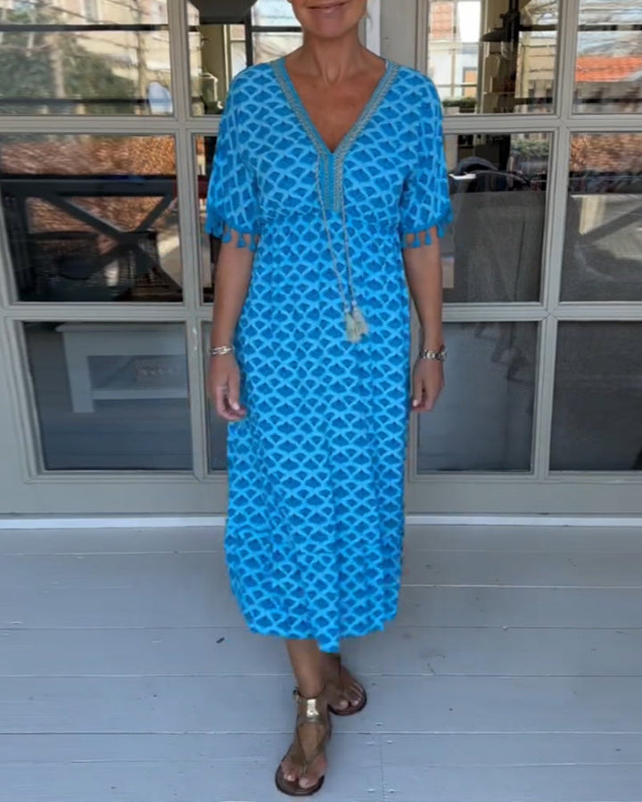 Monica Secrets | Summer V-Neck Tassel Dress