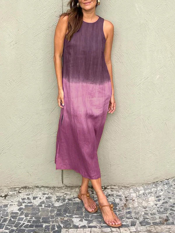 Monica Secrets | Casual Cotton Linen Side Split Long Dress
