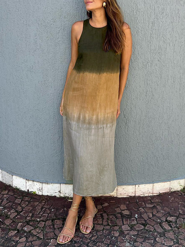 Monica Secrets | Casual Cotton Linen Side Split Long Dress