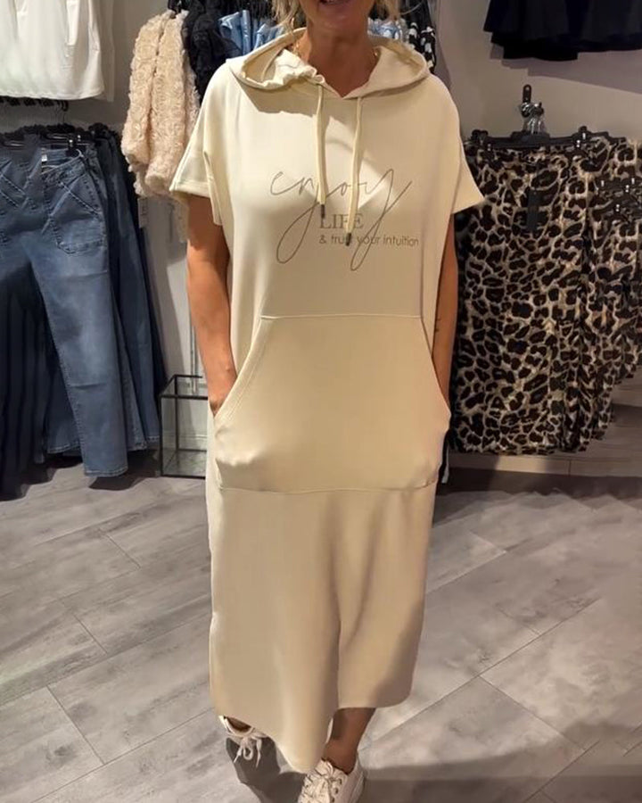 Monica Secrets | Casual Letter Print Hooded Pullover Dress