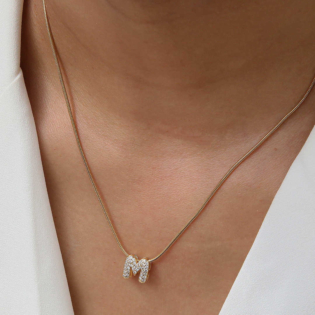 Diamond Bubble Letter Initial Necklace
