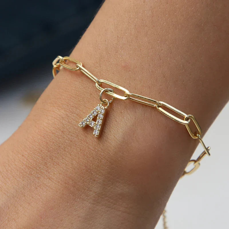 Minimalist Letter Charm Bracelet | Gold