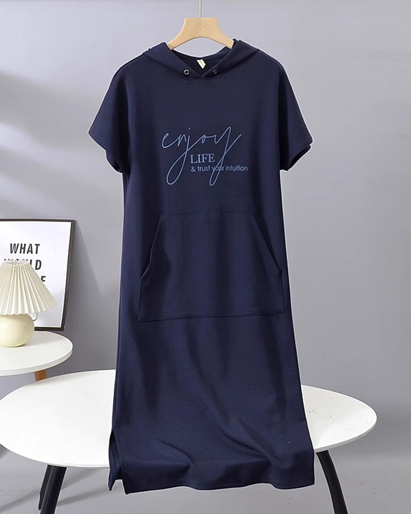 Monica Secrets | Casual Letter Print Hooded Pullover Dress