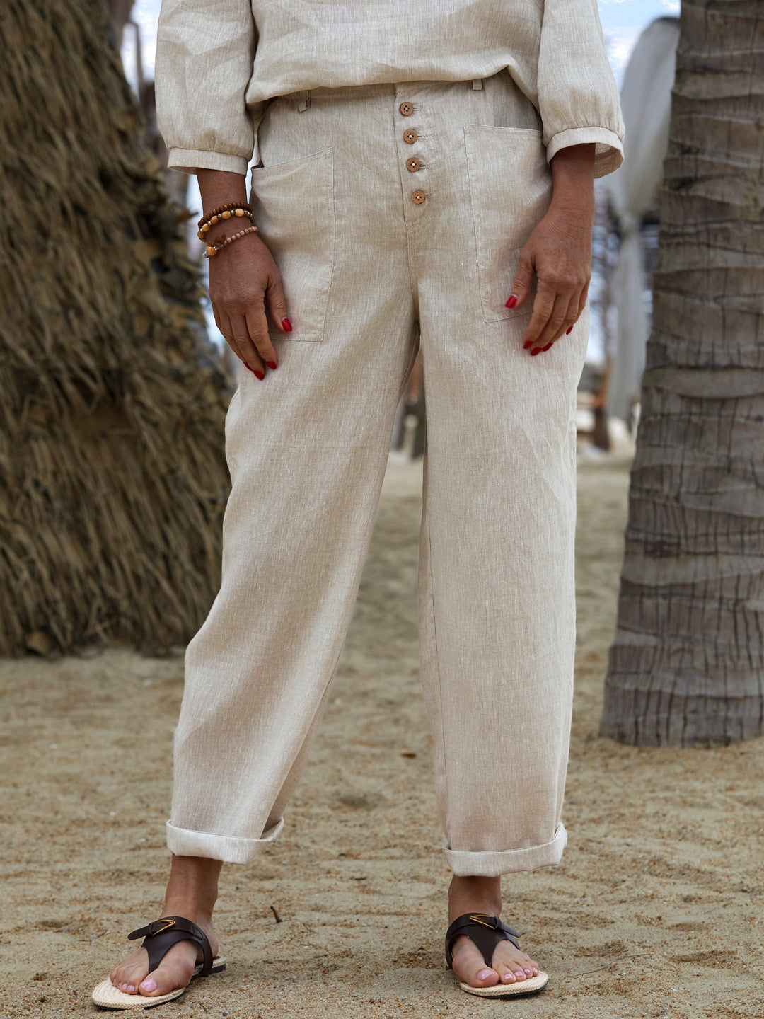 Monica Secrets | Button Detail Wide-Leg Trousers