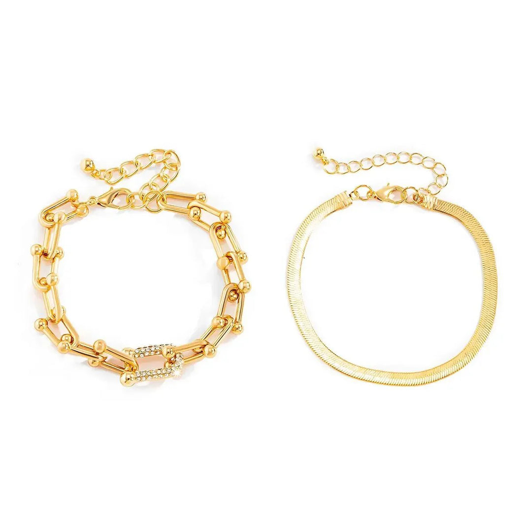 2pc Statement Chain Lock & Herringbone Bracelet