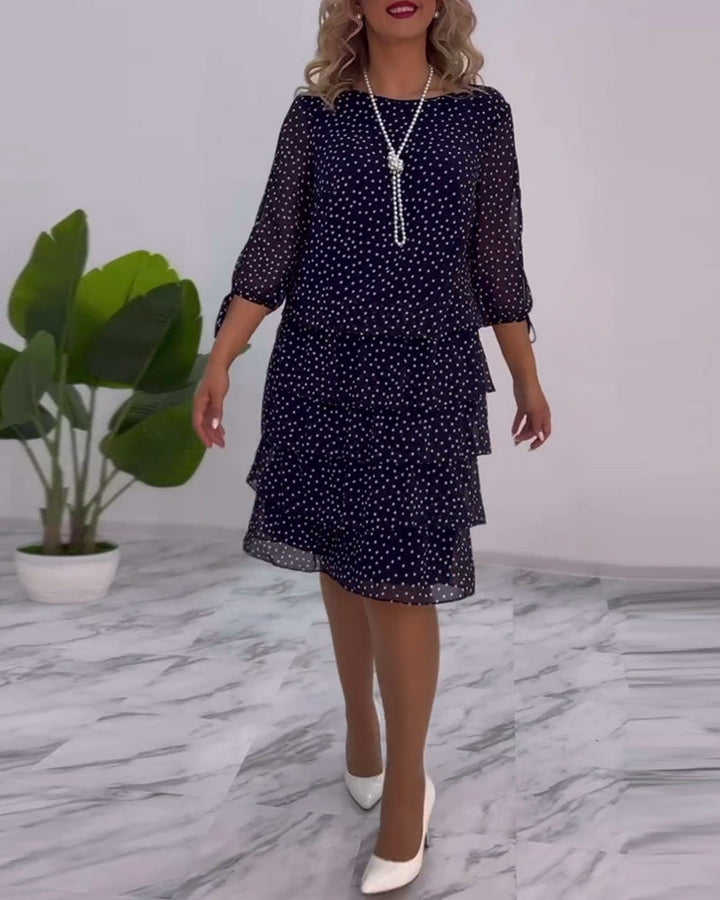 Monica Secrets | Elegant Layered Polka Dot Dress