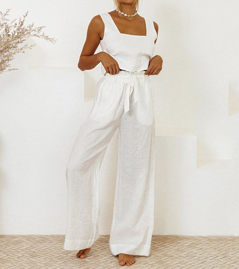 Monica Secrets | Minimalist Top And Wide-Leg Pants Set