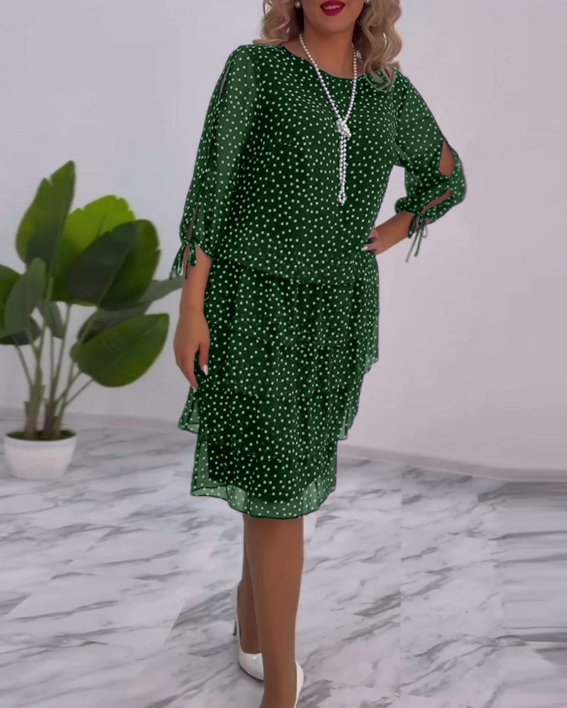 Monica Secrets | Elegant Layered Polka Dot Dress