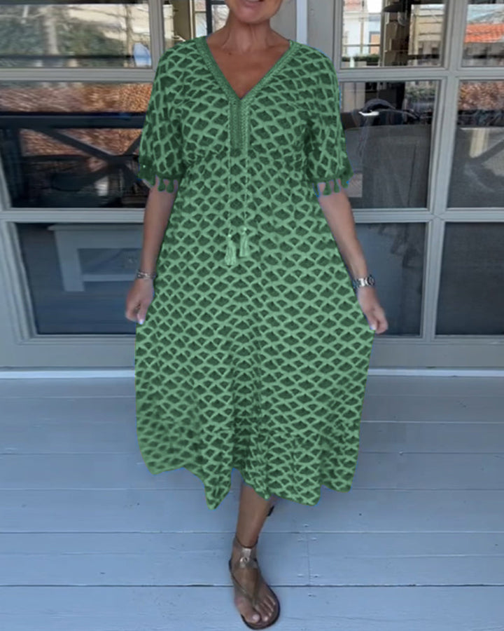 Monica Secrets | Summer V-Neck Tassel Dress