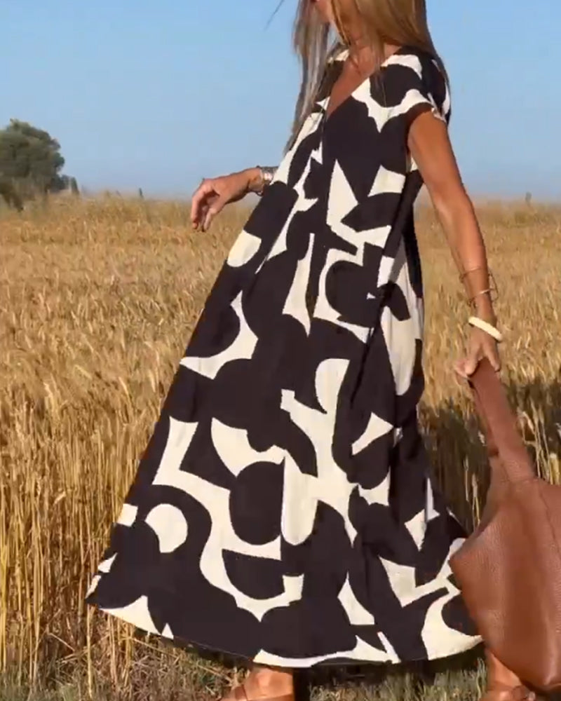 Monica Secrets | Irregular Geometric Print Sleeveless Dress