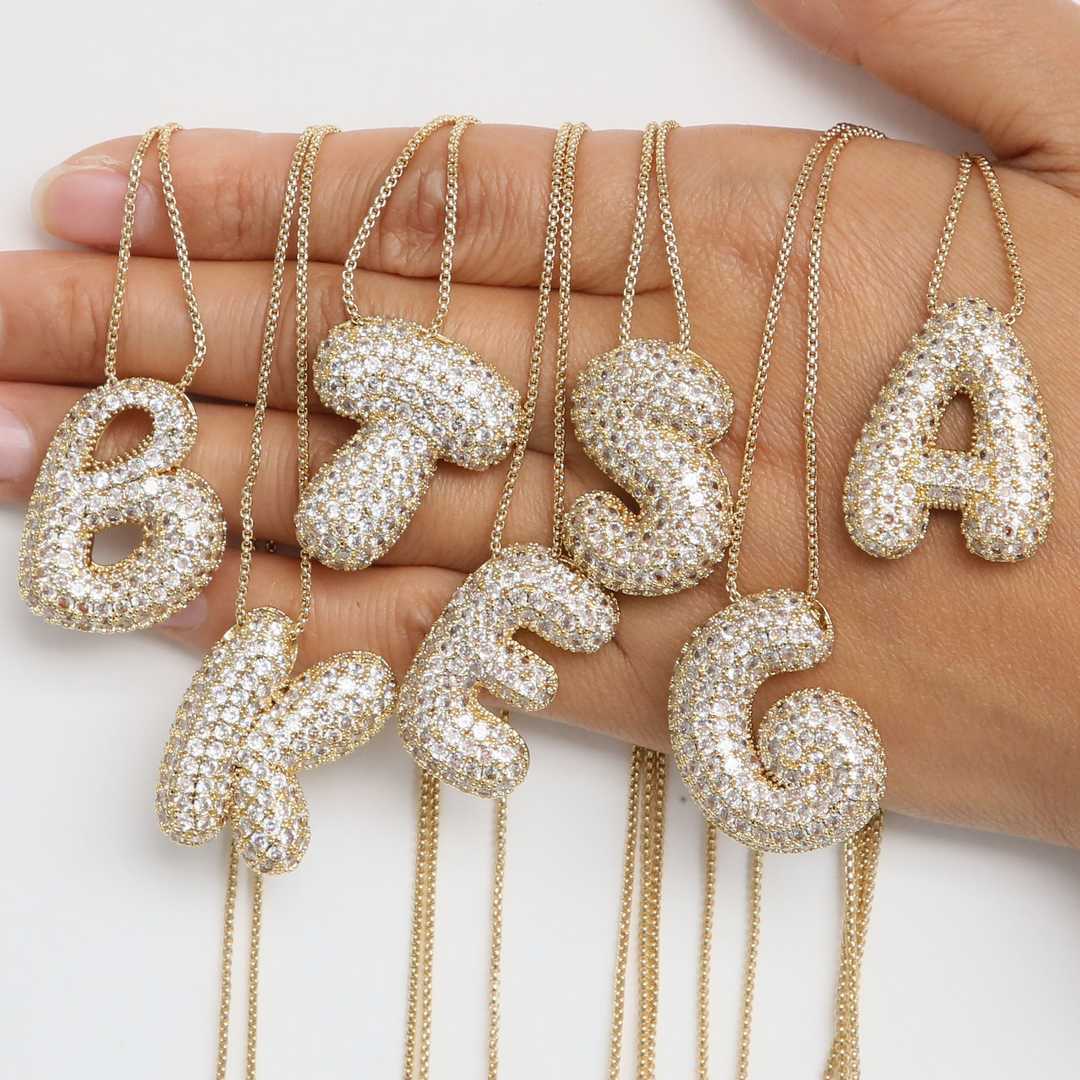 Chunky Bubble Diamond Dazzle Initial Necklaces