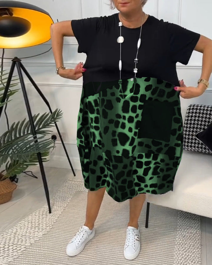 Monica Secrets | Stylish Short Sleeve Leopard Print Midi Dress