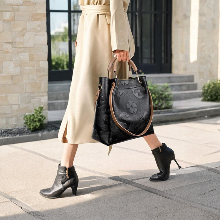 Monica Secrets | Floral Embossed Handbag And Crossbody Bag