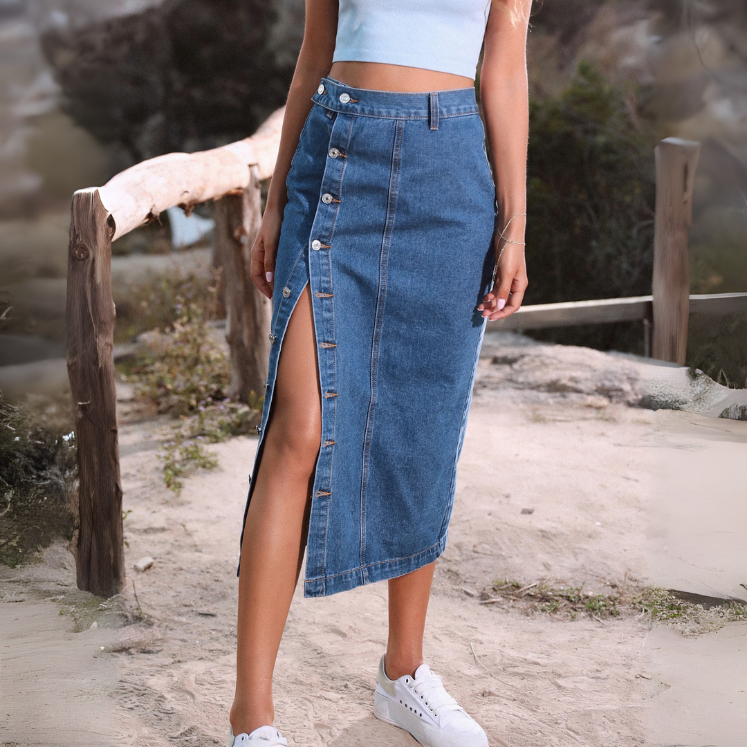 Monica Secrets | Casual Button Front Slit Skirt