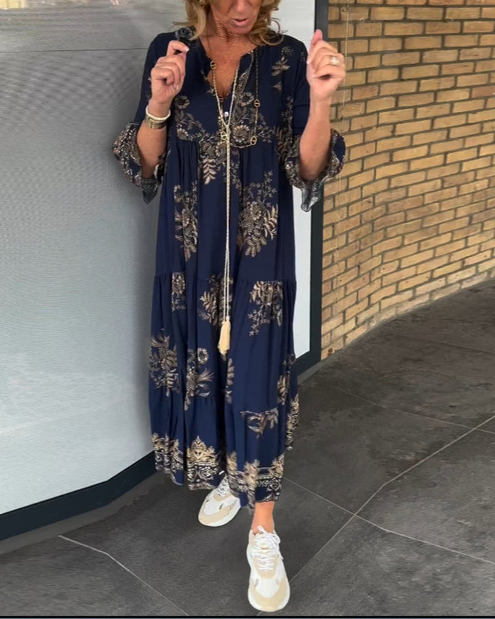 Monica Secrets | Vintage Loose V-Neck Midi Dress