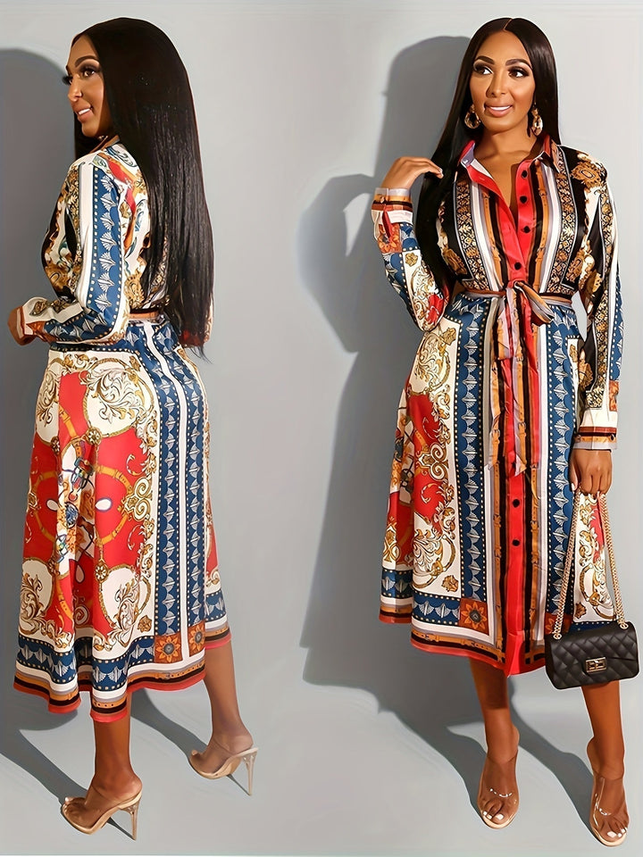 Monica Secrets | Mid-Calf Long Sleeve Shirt Dress