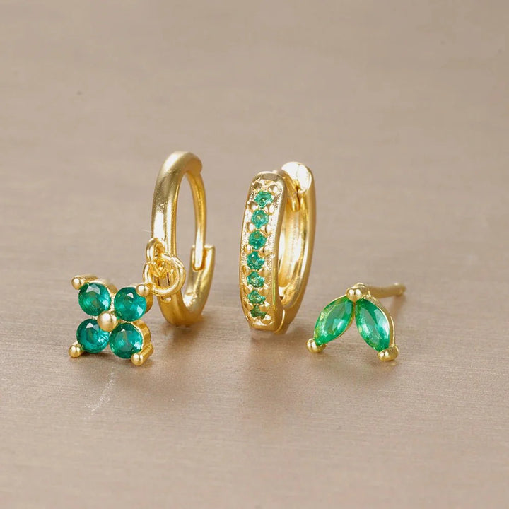 3pc Dainty Floral Huggie Whale Earrings Set