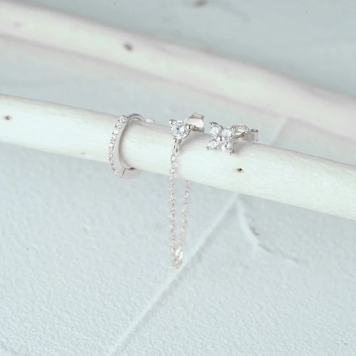 3pc Dainty Floral Tassel Chain Earrings Set