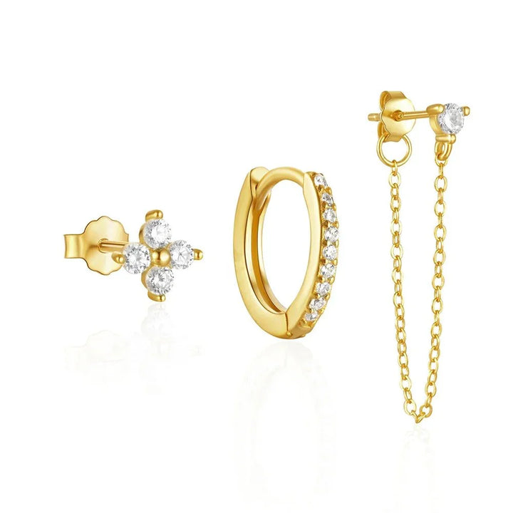 3pc Dainty Floral Tassel Chain Earrings Set