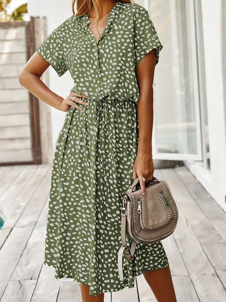 Monica Secrets | Soft-Spotted Button-Up Midi Dress