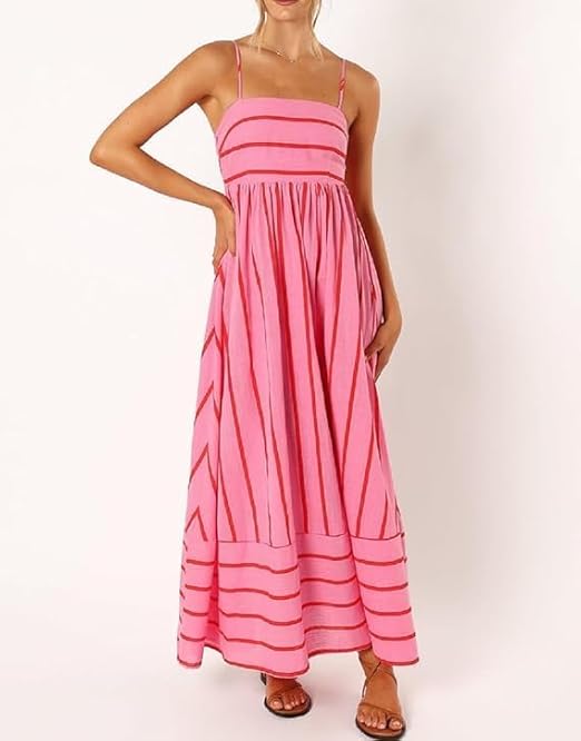 Monica Secrets | Women’s Slash Neck Stripe Slip Maxi Dress
