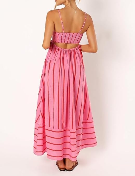 Monica Secrets | Women’s Slash Neck Stripe Slip Maxi Dress