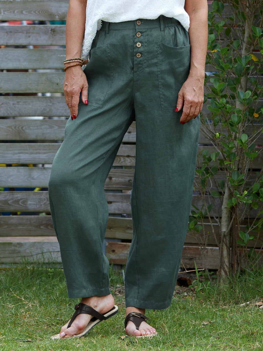 Monica Secrets | Button Detail Wide-Leg Trousers