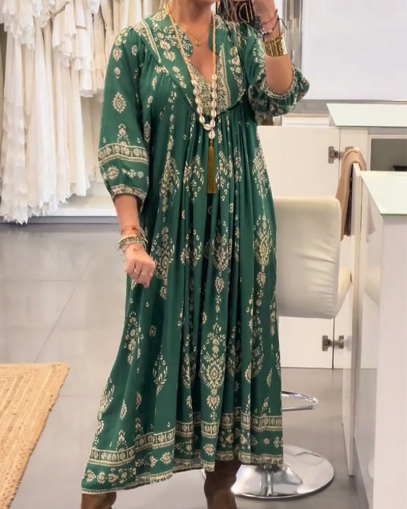 Monica Secrets | Casual Printed Dress With Loose Pockets