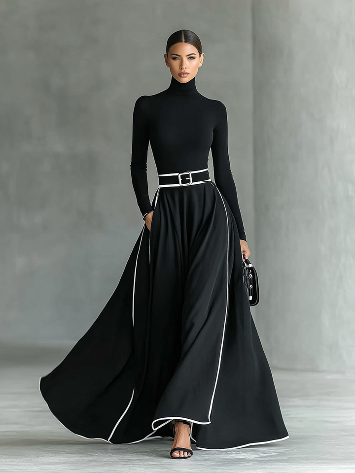 Monica Secrets | Long Sleeve Maxi Dress In [Color] With Belt