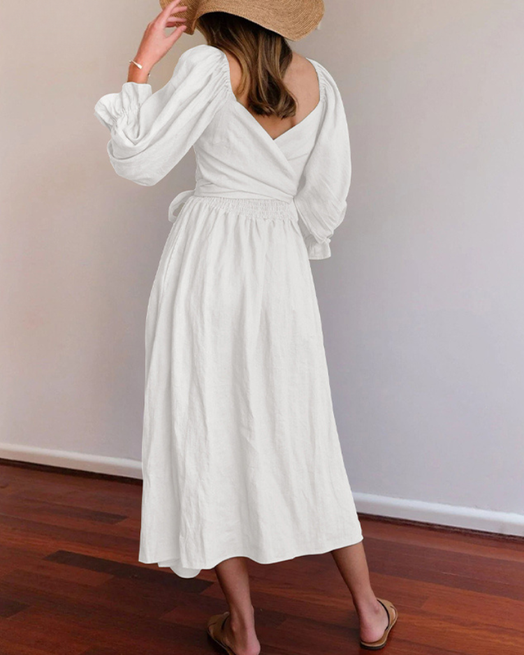 Monica Secrets | Elegant Reversible Puff Sleeve Maxi Dress