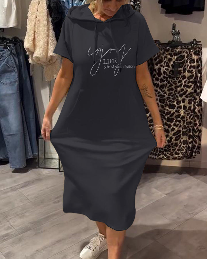 Monica Secrets | Casual Letter Print Hooded Pullover Dress