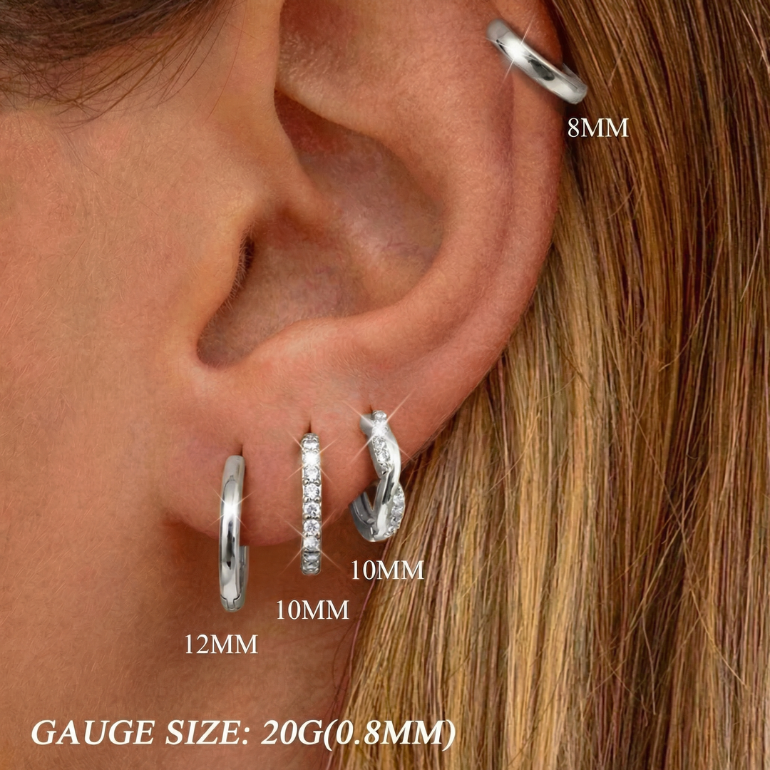 8pc Classic Huggie Hoop Earrings Set