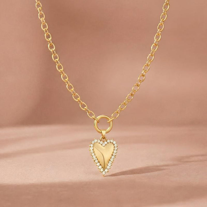 14k Diamond Accented Paperclip Chain Heart Necklaces