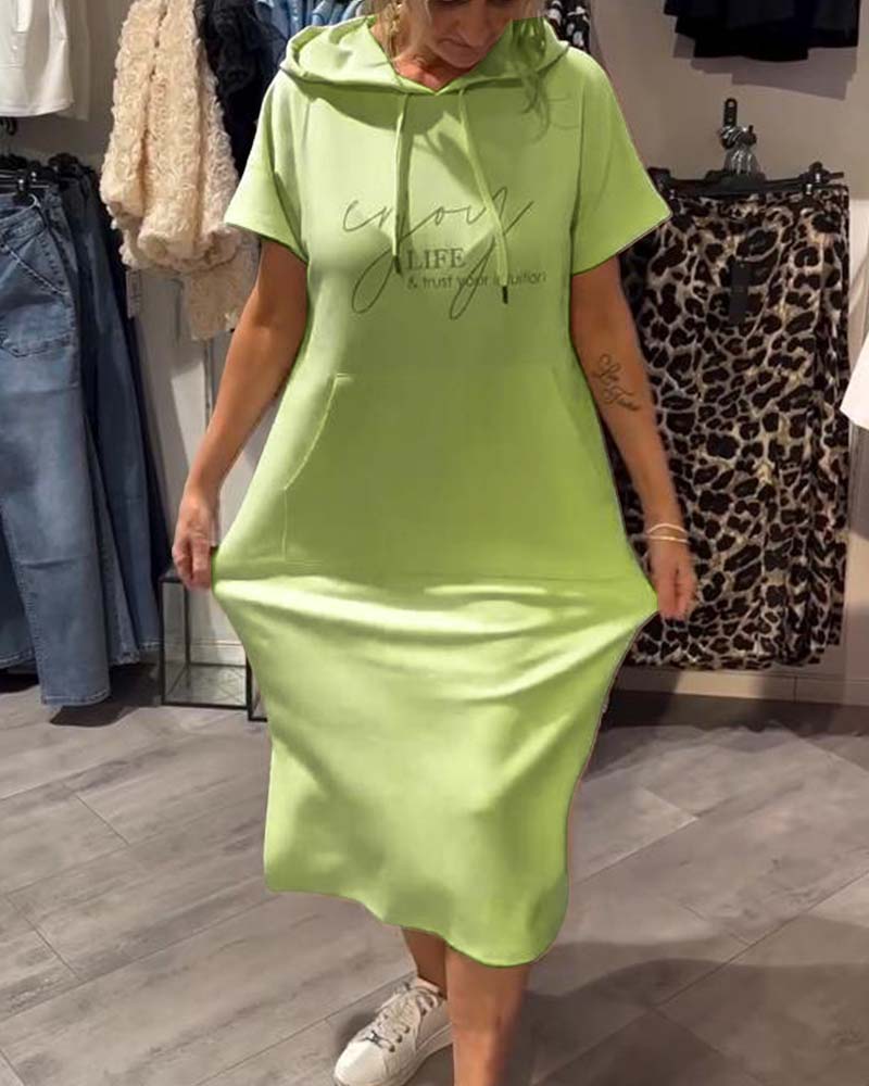 Monica Secrets | Casual Letter Print Hooded Pullover Dress