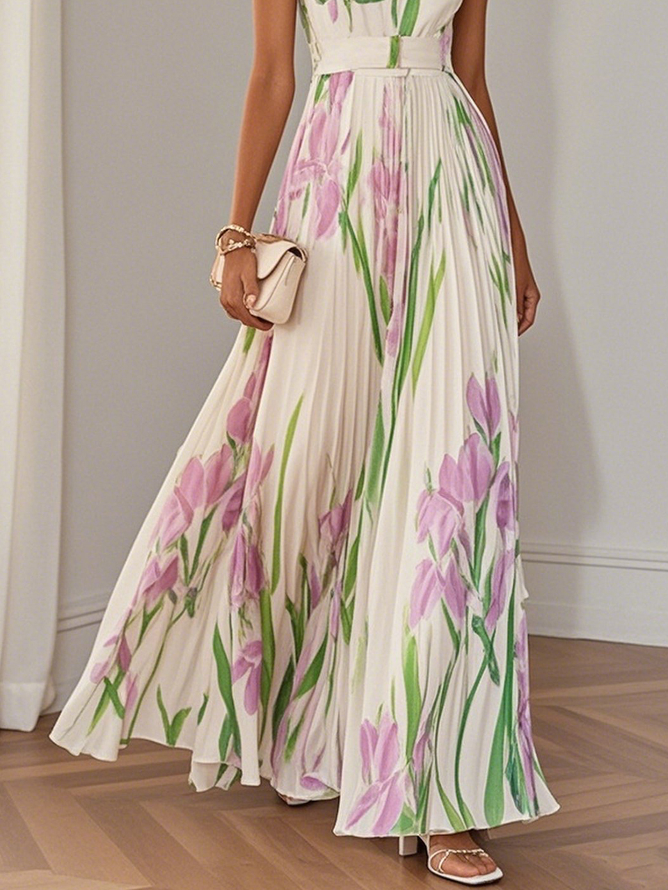 Monica Secrets | Elegant Pleated Maxi Dress